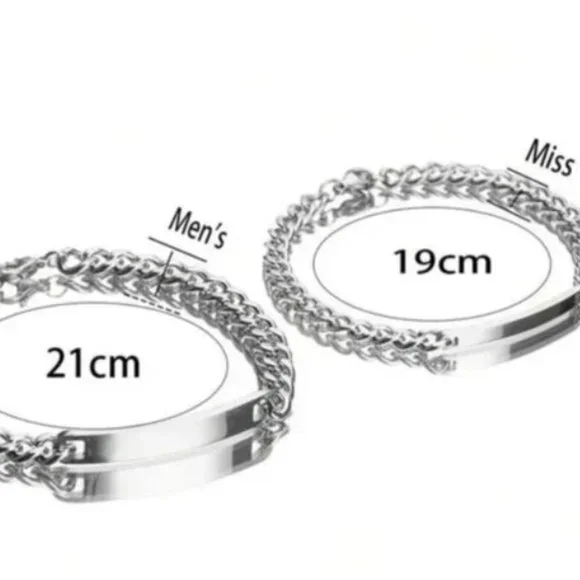 2 Set Titanium Steel Engraved "I Love You More/ I Love You Most Couple Bracelets - Picture 5 of 5